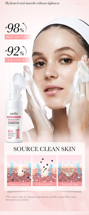 SAODER Q10 Vitamin C Facial Cleanser Face Wash Foam Facial Cleansing Mossee Moisturizing Brightening Facial Skin Care Products