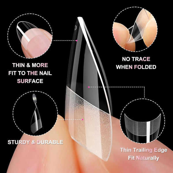 120PCS- Semi-frosted short almond clear fake nails, whitening nail art set with removable fake nails for festivals, parties, dat