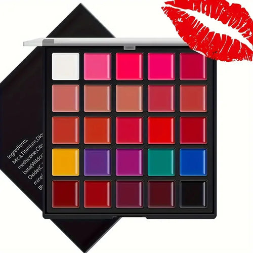 25-Color Lipstick Palette Long-Lasting 24-Hour Wear,Waterproof and Smudge-Proof,Multi-Purpose for Lips and Eyes,Valentine's Gift