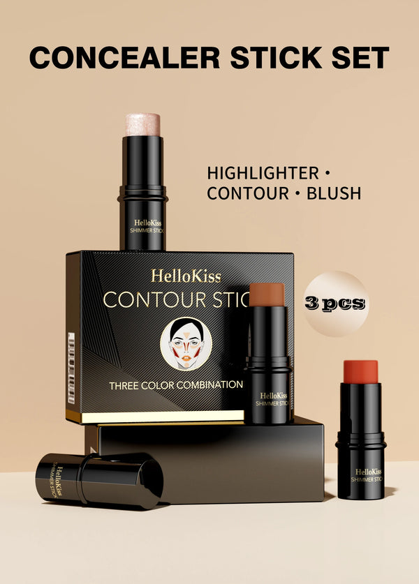 4pcs Cream Contour Kit with Brush – Contour, Highlighter & Blush Sticks