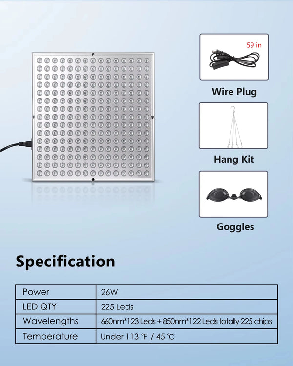 225 LED Red Light Therapy Panel for Facial & Body Recovery