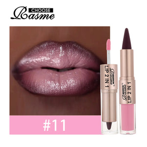 2IN1 Tapered Gradient Lipliner Pen Nude Brown Mirror Glass Lip Gloss Matte Lip Liner Waterproof Lip Contour Non Stick Makeup