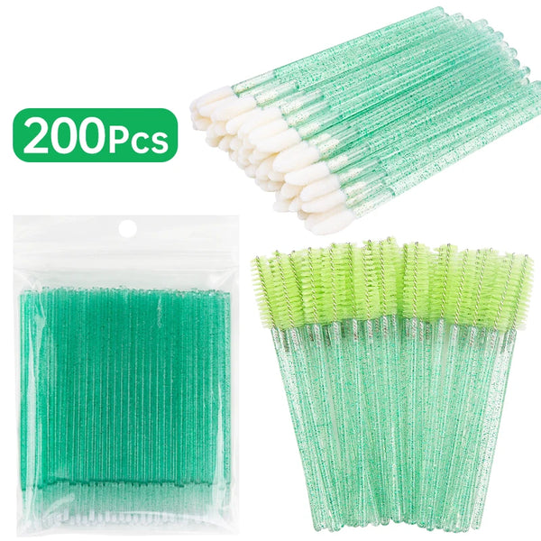 200pcs Eyelash Extension Supplies Kit Disposable Lash Spoolies Brushes Micro Cotton swab Brush Mascara Wand Lipstick Applicator