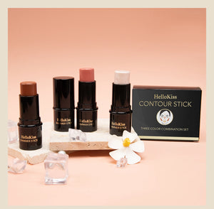 4pcs Cream Contour Kit with Brush – Contour, Highlighter & Blush Sticks