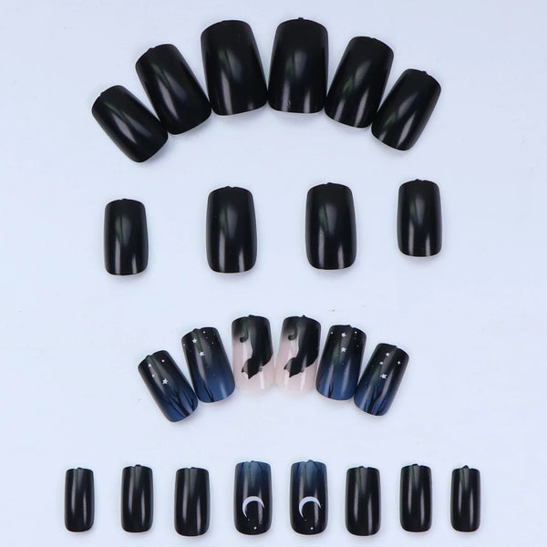 24PCS Halloween Mummy Design Fake Nails Short Square Fake Nails Cute Pressing Nails Full Coverage Halloween Nails