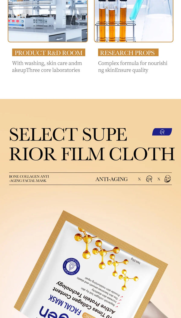 10pcs Collagen Anti-Wrinkle Facial Masks – Anti-Aging & Moisturizing