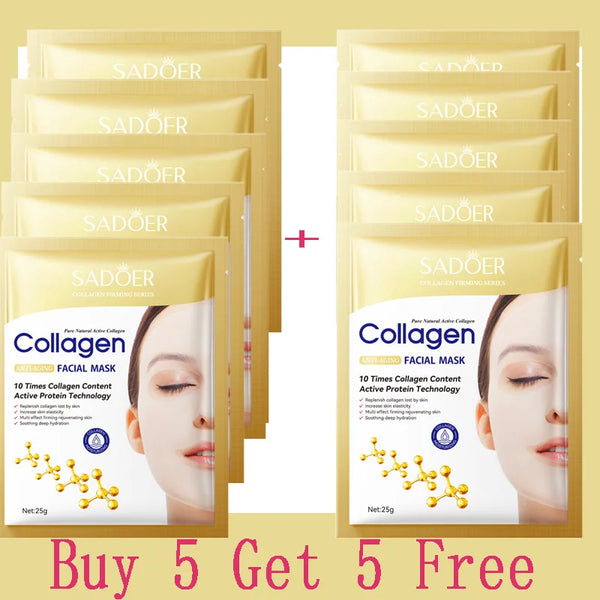 10PCS Collagen Anti Wrinkle Facial Mask Anti Aging Fade Fine Lines Firm Skin Moisturizing Brightening SkinCare Korean Cosmetics