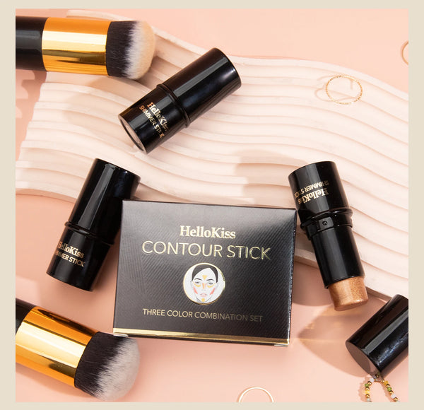 4pcs Cream Contour Kit with Brush – Contour, Highlighter & Blush Sticks