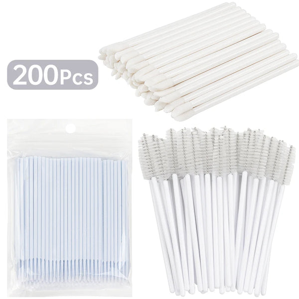 200pcs Eyelash Extension Supplies Kit Disposable Lash Spoolies Brushes Micro Cotton swab Brush Mascara Wand Lipstick Applicator