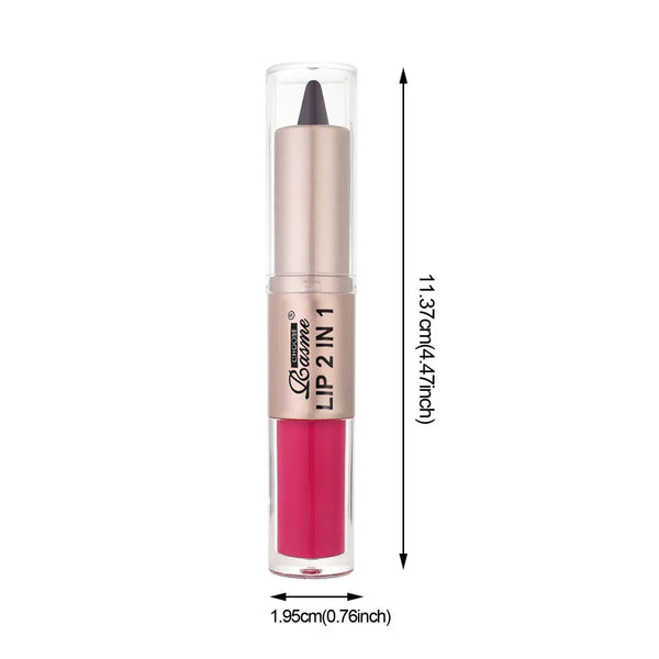 2IN1 Tapered Gradient Lipliner Pen Nude Brown Mirror Glass Lip Gloss Matte Lip Liner Waterproof Lip Contour Non Stick Makeup