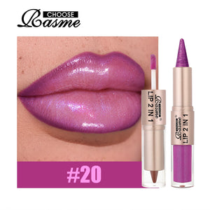 2IN1 Tapered Gradient Lipliner Pen Nude Brown Mirror Glass Lip Gloss Matte Lip Liner Waterproof Lip Contour Non Stick Makeup