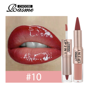 2IN1 Tapered Gradient Lipliner Pen Nude Brown Mirror Glass Lip Gloss Matte Lip Liner Waterproof Lip Contour Non Stick Makeup