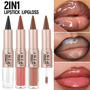 2IN1 Tapered Gradient Lipliner Pen Nude Brown Mirror Glass Lip Gloss Matte Lip Liner Waterproof Lip Contour Non Stick Makeup