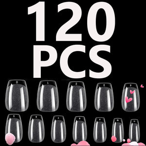 120PCS- Semi-frosted short almond clear fake nails, whitening nail art set with removable fake nails for festivals, parties, dat