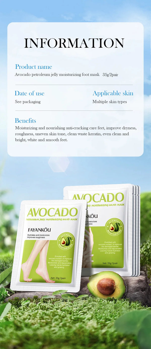 Avocado Foot Exfoliating Mask – Moisturizing Dead Skin Remover (1/3/5 Pairs)