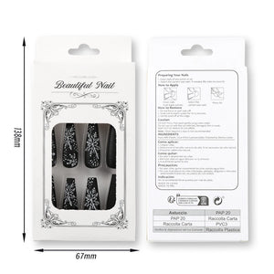 24pcs Black premium fake nails Simple white snowflakes Middle ladder Fully covered fake nails Christmas artificial false nails