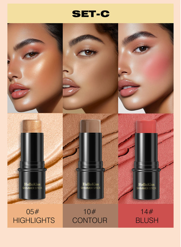 4pcs Cream Contour Kit with Brush – Contour, Highlighter & Blush Sticks